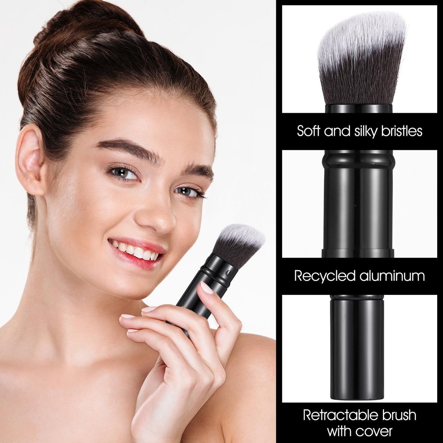 3 Pack Retractable Kabuki Brush Travel Kabuki Foundation Brush Retractable Face Blush Makeup Brushes For Blending Liquid Blush Bronzer Buffing Sunscreen Flawless Cosmetics