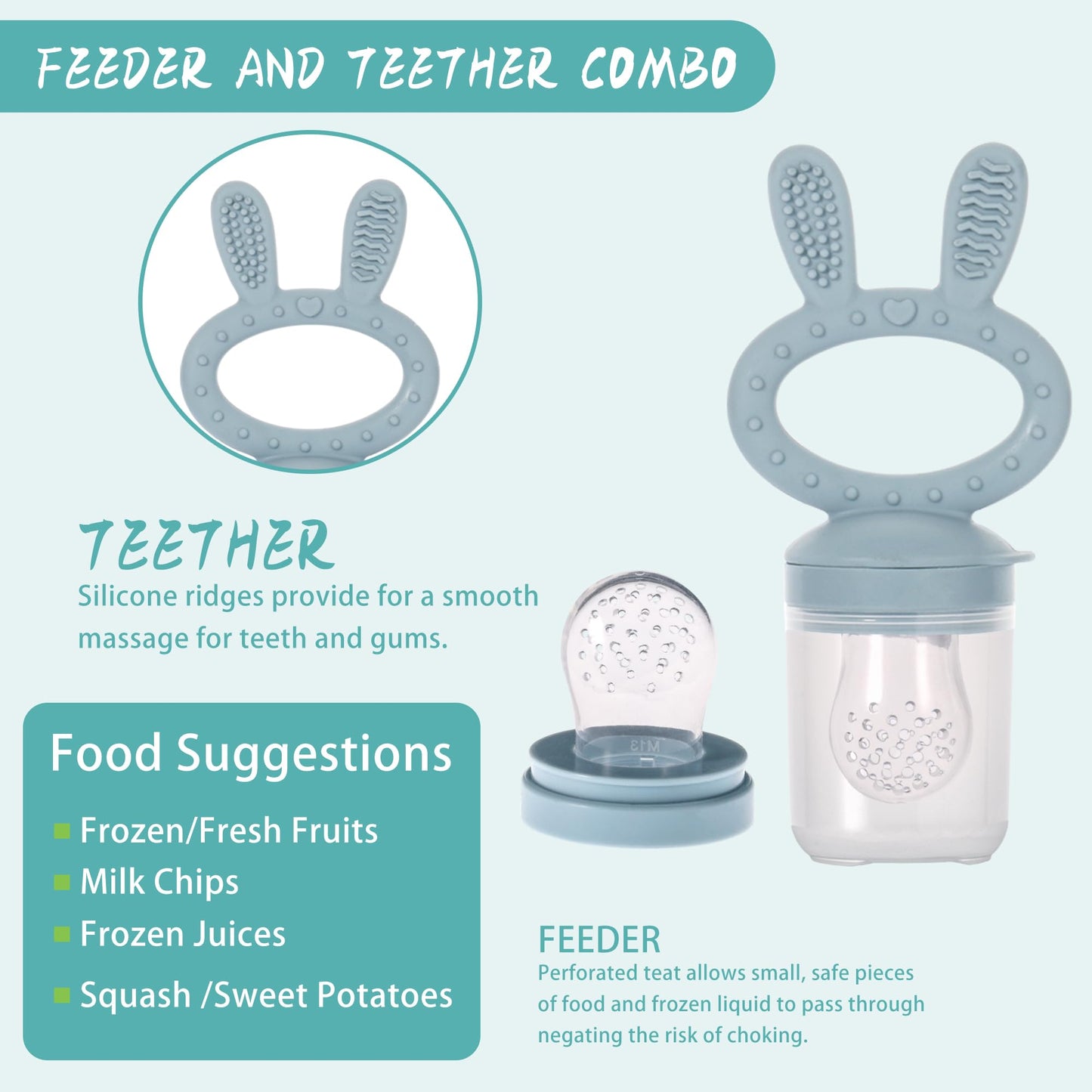 WAJIAYON Easter Bunny Baby Breastmilk Popsicle Molds & Baby Fruit Feeder,Infant Food Freezer Tray Storage Containers, Silicone Teething Pacifier Feeder and Teether for Babies,Moss and Fawn