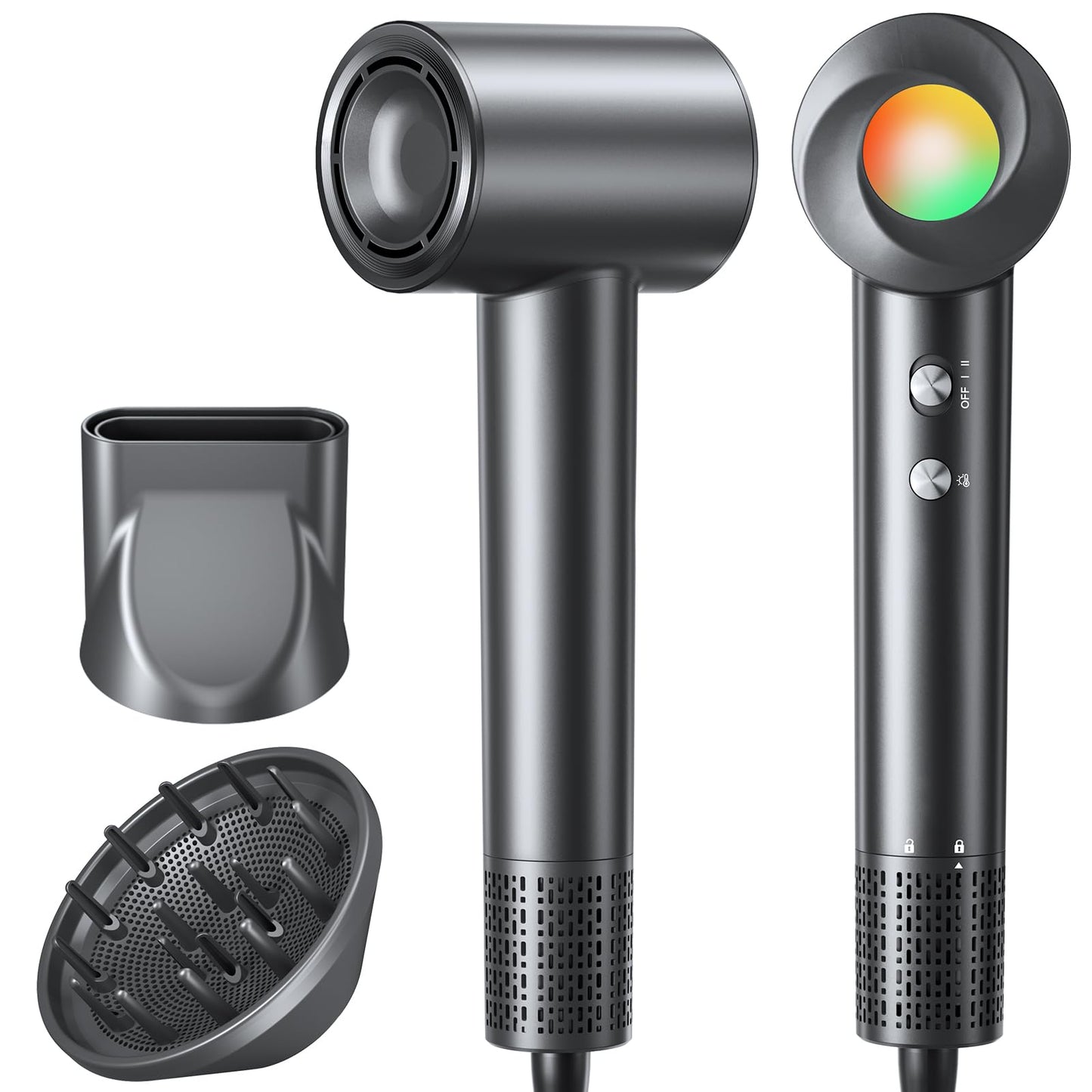 Hair Dryer, 160000 RPM Ionic Hair Dryer Portable Lightweight Blow Dryer with 500 Million Negative Ions, Fast-Drying, Lightweight and Quiet with Diffuser & Nozzle, Perfect for Home and Travel-Black