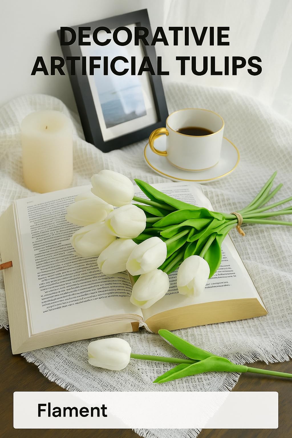 Enirunly 20pcs White Artificial Tulip Silk Fake Flowers 13.5" for Spring Easter Mother's Day Wedding Decor – Bulk Home Kitchen Office Party Supplies, Set