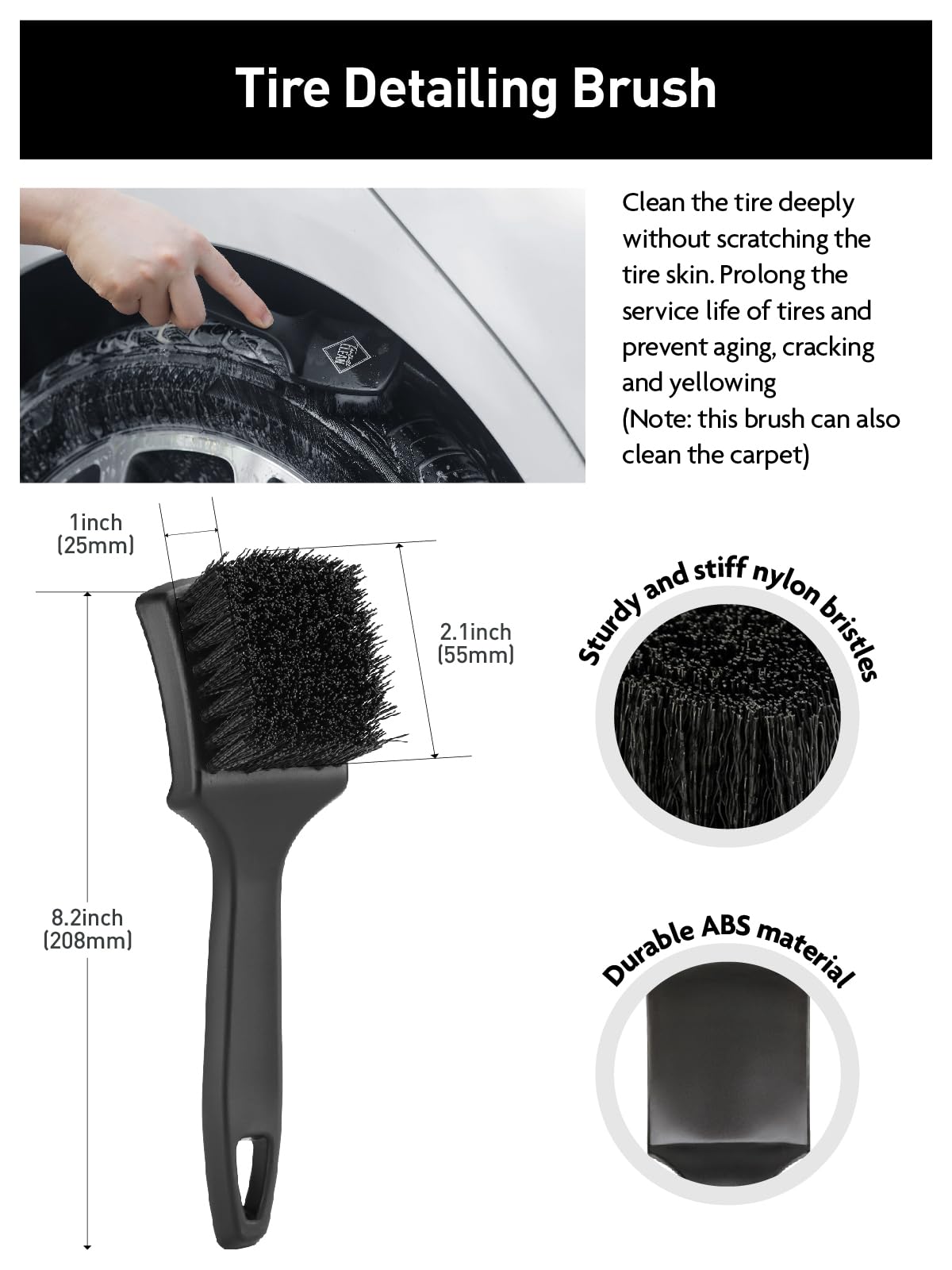Fantasticlean 7PCS Car Wheel Cleaning Pro Kit, Tire Brush, Soft-bristled Rims Brush, Microfiber Flat Wheel Brush, Double-Ended Detailing Brush, Detailing Pads, Scratch-Free & Multipurpose
