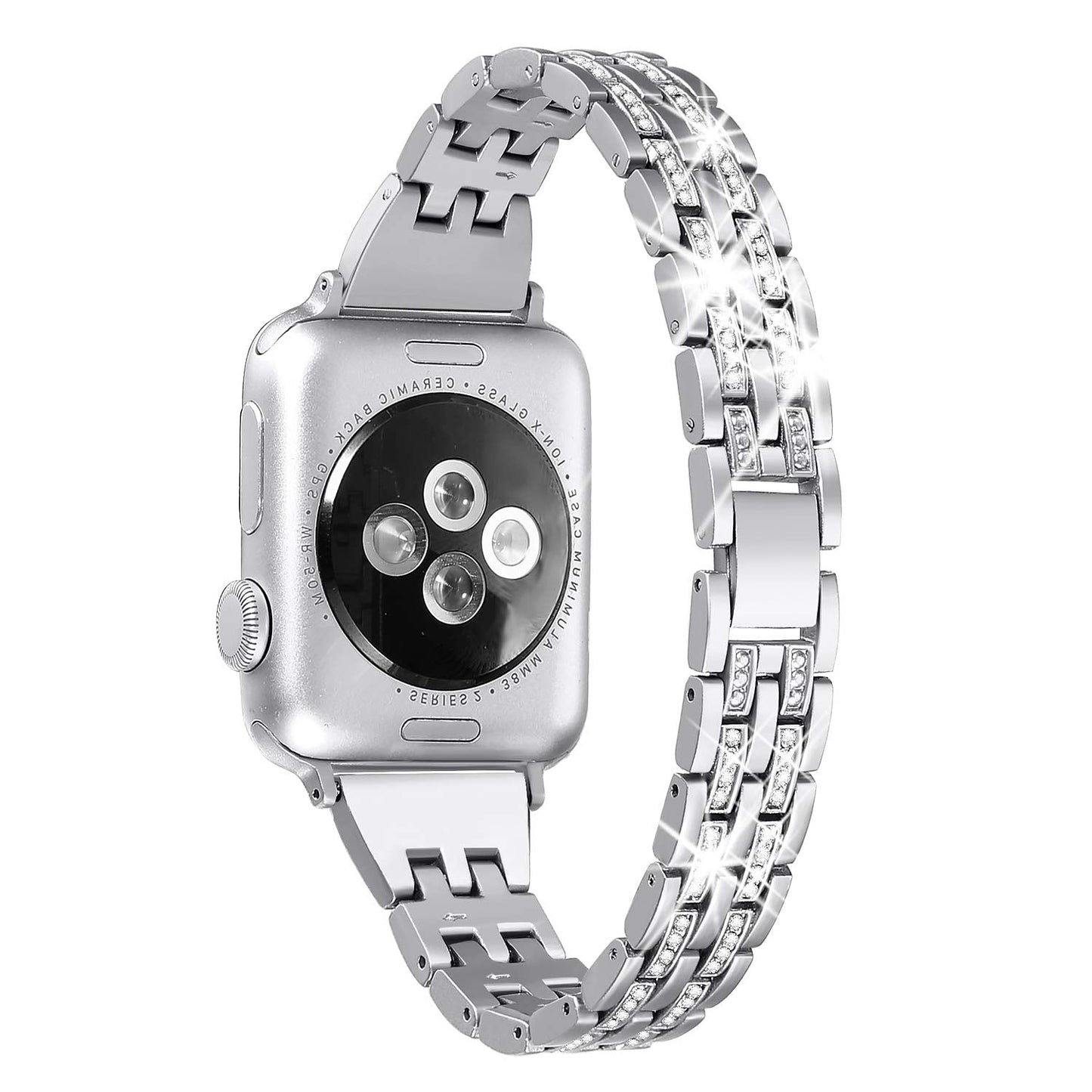 Secbolt Bling Bands Compatible with Apple Watch Band 38mm 40mm 41mm 42mm(Series 10) Women iWatch SE Series 10 9 8 7 6 5 4 3 2 1, Dressy Jewelry Metal Wristband Strap Diamond Rhinestone, Silver