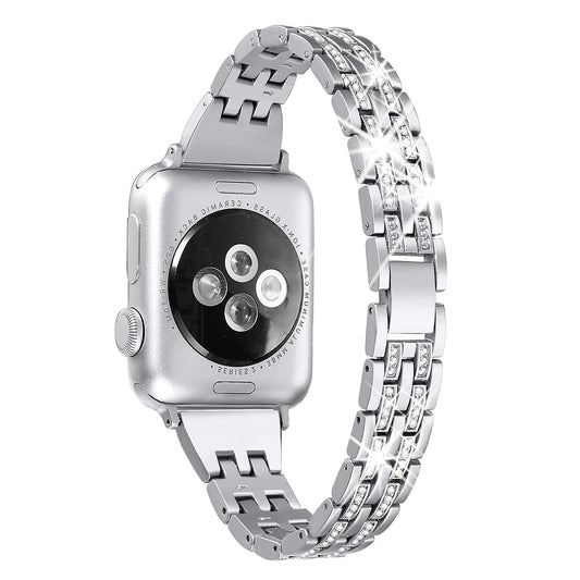 Secbolt Bling Bands Compatible with Apple Watch Band 38mm 40mm 41mm 42mm(Series 10) Women iWatch SE Series 10 9 8 7 6 5 4 3 2 1, Dressy Jewelry Metal Wristband Strap Diamond Rhinestone, Silver