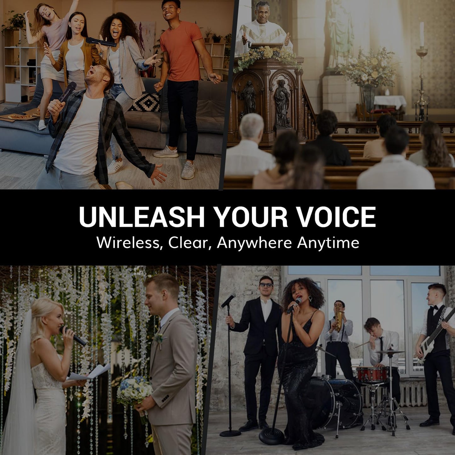 TONOR Wireless Microphones System with 8x12 Channels Cordless Handheld Microfono Inalambrico, 295FT UHF Range, Mics with Stable Signal, Quick Mute for Karaoke Singing Party Church Wedding PA Speaker