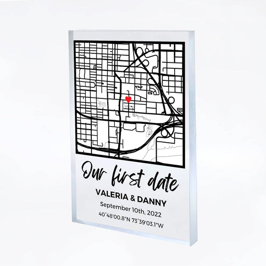NEXT DAY SHIP Custom Our First Date Map Block - Couple Map, Where It All Began, Gift for Her, Acrylic Plaque Couple Gift, Custom Location, Couples Gift, Gifts for Wife and Husband Anniversary