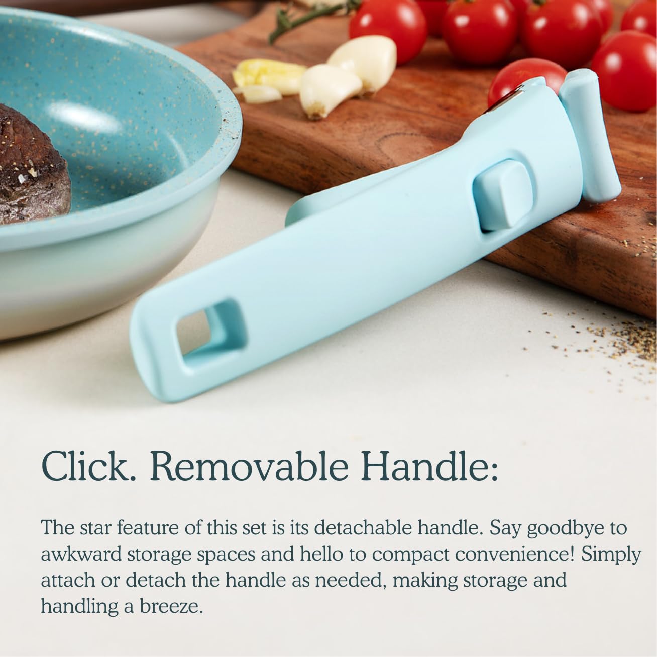 BytheTable Ombré Ceramic Titanium Non-Toxic, Nonstick Cookware Set 8-Piece Modular System with Removable Handle and Magnetic Lid, Magnetic Spatula, Eco-Friendly, Oven & Dishwasher Safe (Cataline Blue)