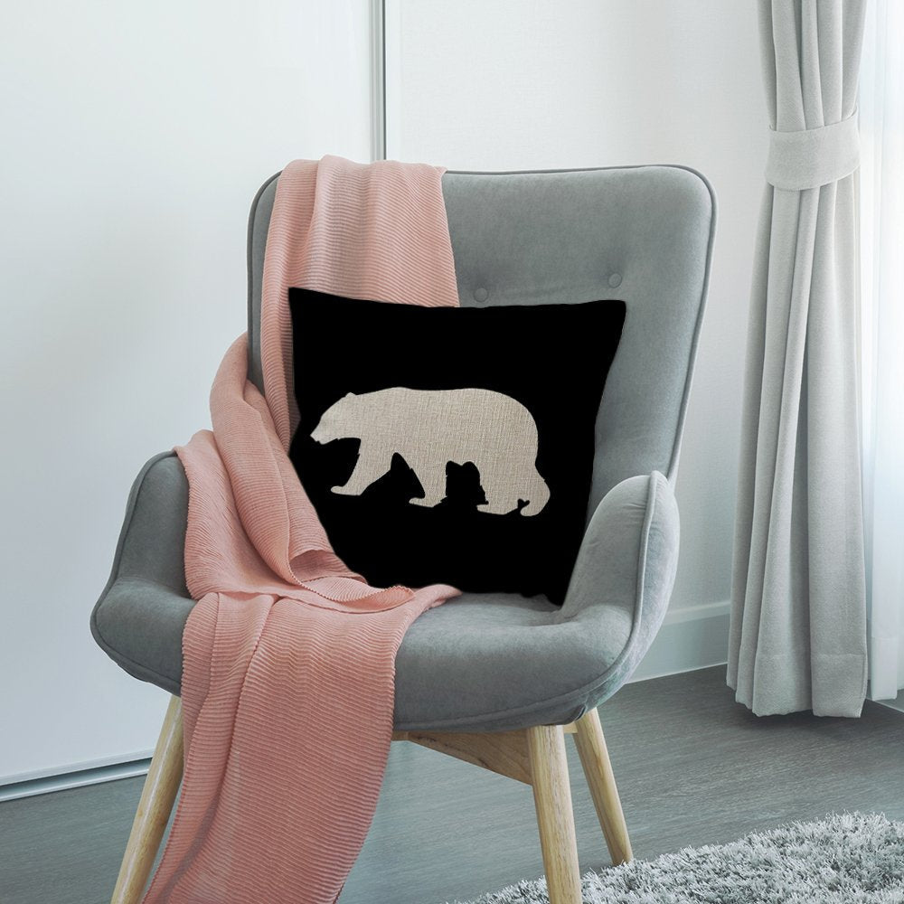 HGOD DESIGNS Throw Pillow Case Black Background Bear Cotton Linen Square Cushion Cover Standard Pillowcase for Men Women Home Decorative Sofa Armchair Bedroom Livingroom 18 x 18 inch