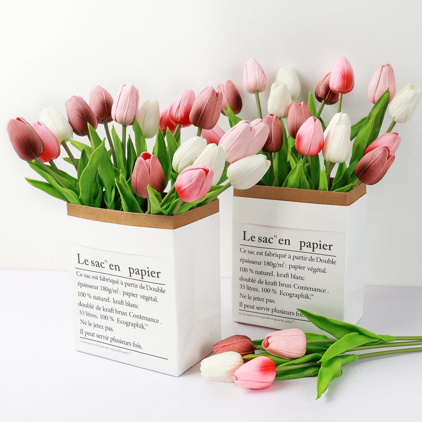 Beferr 18pcs Tulips Artificial Flowers Faux Tulip Real Touch Tulip Fake Flowers Bouquets Arrangements for Mothers Day Spring Easter Wedding Home Table Decor Purple