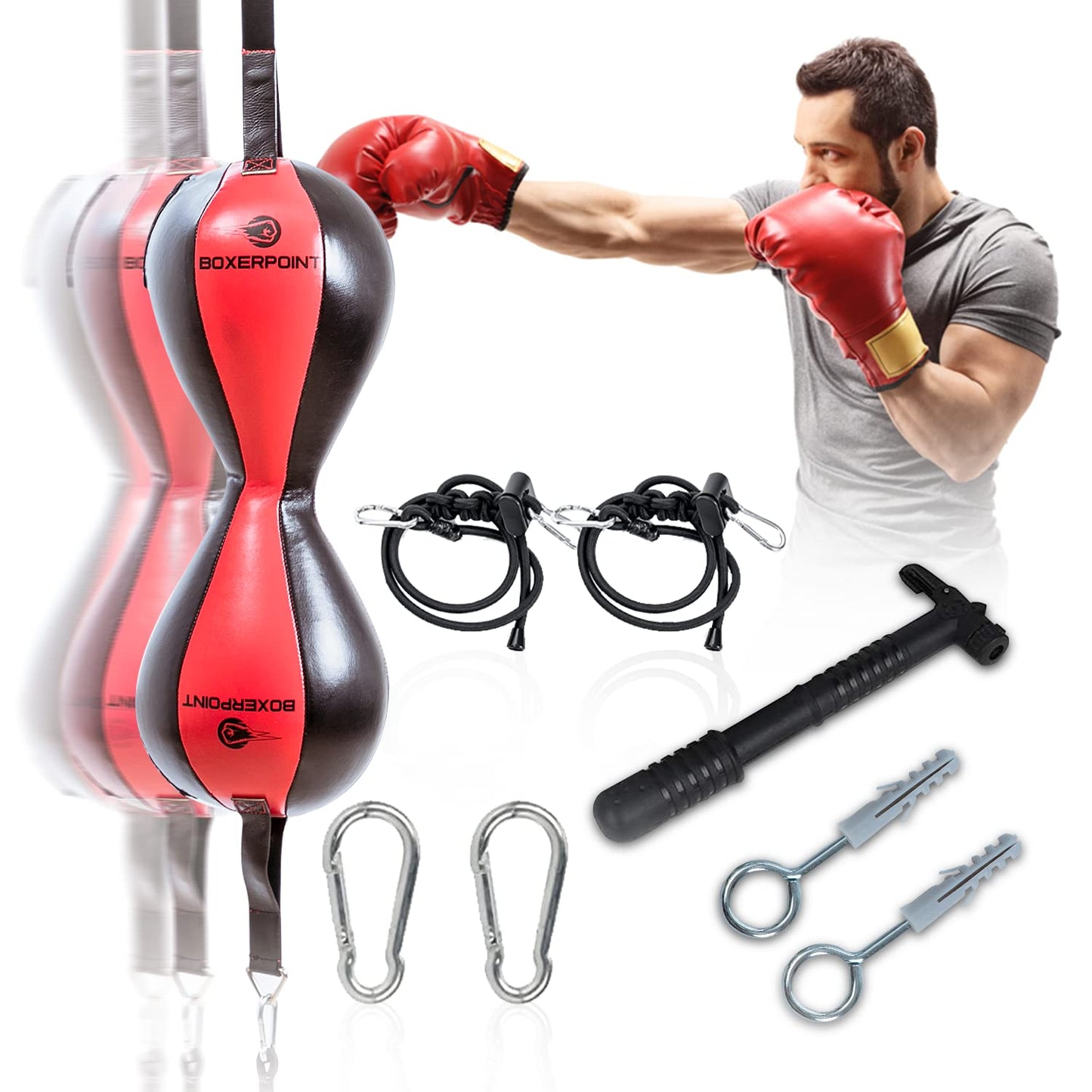 Boxerpoint Boxing Double-End Punching Bag - Durable PU Leather, Mexican Style Reaction, Reflex & Agility Gear with Adjustable Cords for Adults and Kids - Punching Bag for Adults - Boxing Equipment