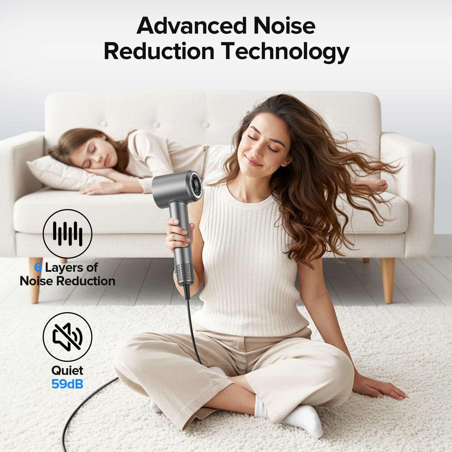 Hair Dryer, 150000 RPM Brushless Motor with 500M Negative Ions, Fast-Dry Lightweight Design, ThermoControl & Magnetic Nozzle/Diffuser, Low Noise Salon Blow Dryer for All Hair, Travel, Home