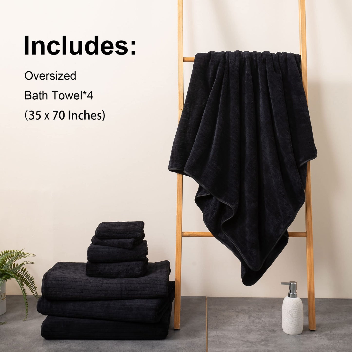 Mistyrose 4 Pack Oversized Bath Towels Set, Black 35"x70" Extra Large Towel Microfiber Soft XL Bath Sheet Super Absorbent Bathroom Towels Set Quick Dry Plus Size Shower Towels for Family Hotel Dorm