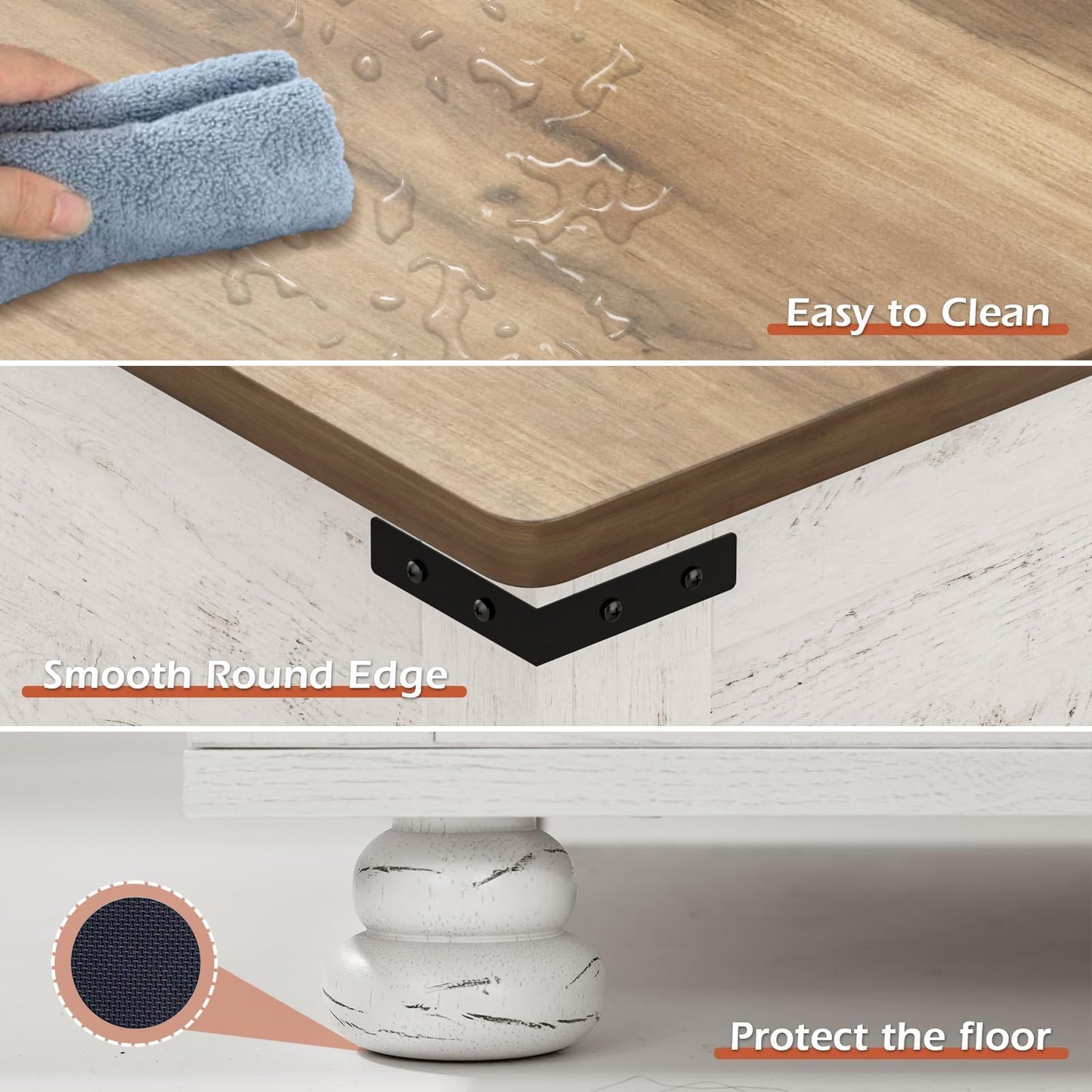 MaverickFurni White Farmhouse Coffee Table with Storage, Square Lift Top Coffee Table with Hydraulic and Wood Gourd Feet for Living Room, White