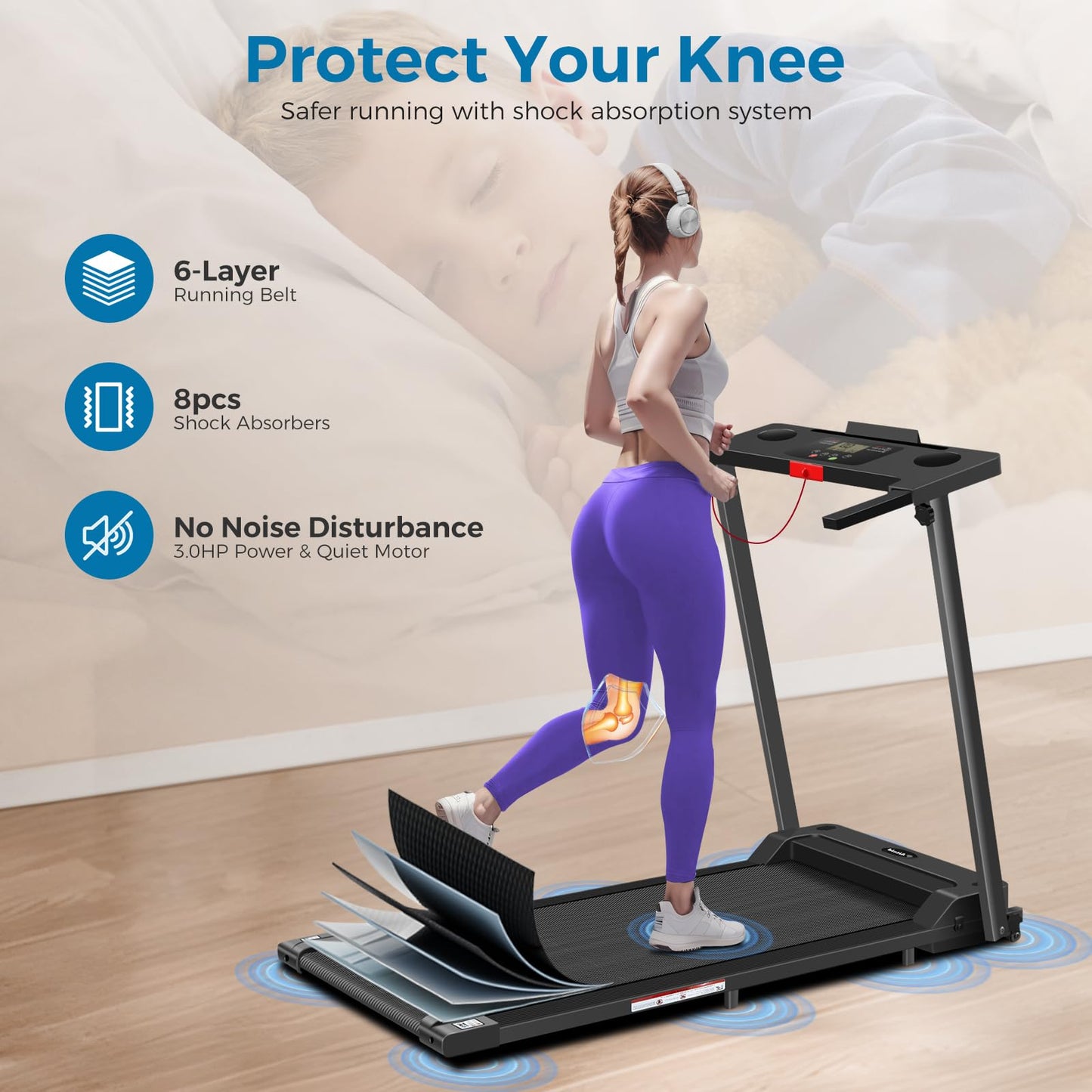 Treadmill with Handles, 2025 Upgraded Small Treadmills Home, Portable Electric Treadmills for Home 300 lbs Capacity,Walking Pad Treadmill,Lightweight Folding Foldable Walking Pad with LED Display