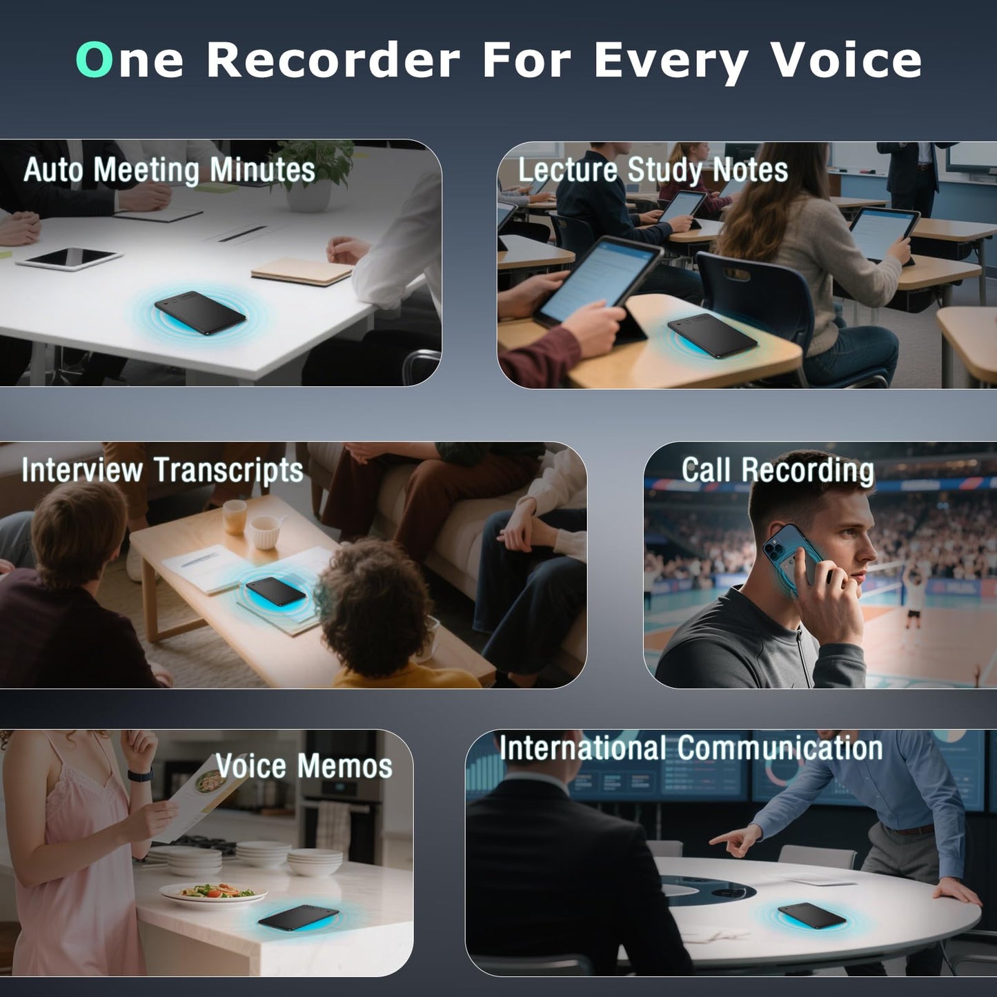 ZEOUPT AI Voice Recorder, Audio Activated Recorder with Playback, App Control, Transcribe & Summarize with AI Technology, 190 Languages, 64GB Memory, Suitable for Lectures, Learning, Meetings, Calls