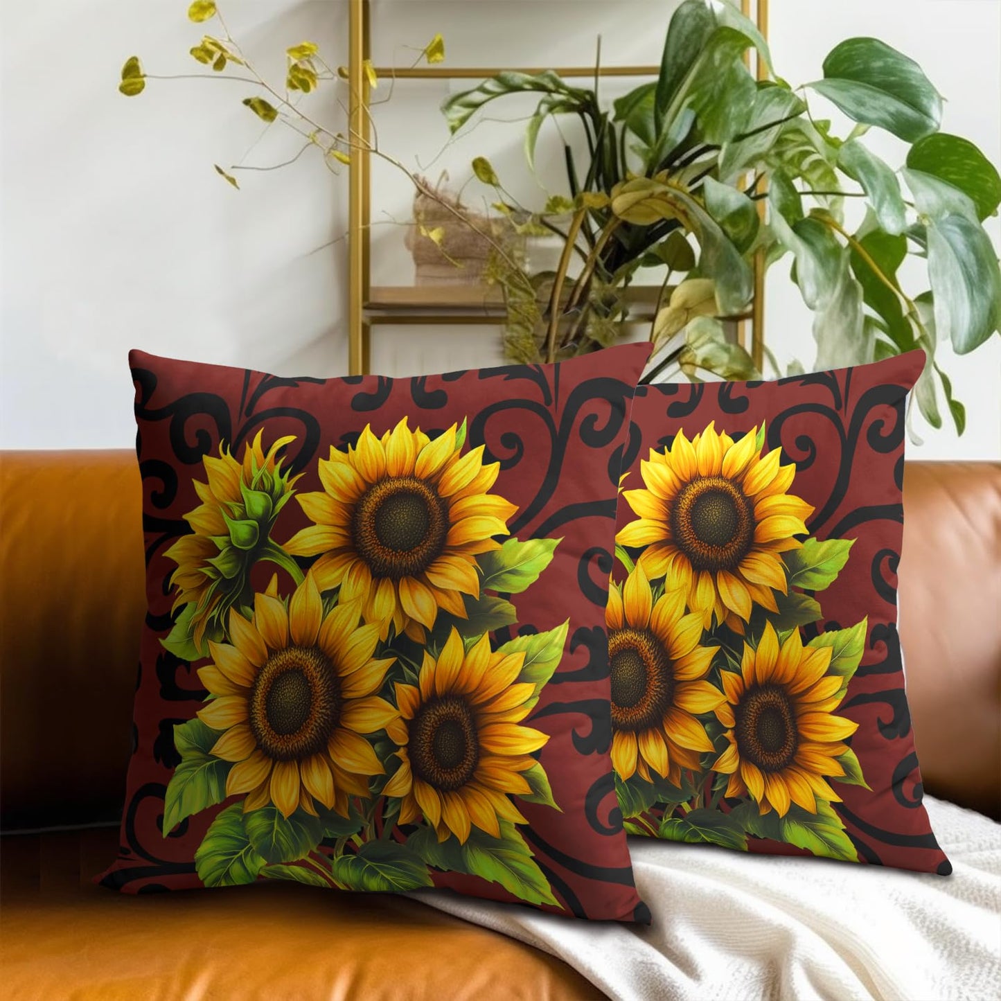Giwawa Sunflower Floral Throw Pillow Covers 18x18 Inch Abstract Boho Decorative Pillow Case Set of 2 Couch Cushion Cover for Home Sofa Bedroom
