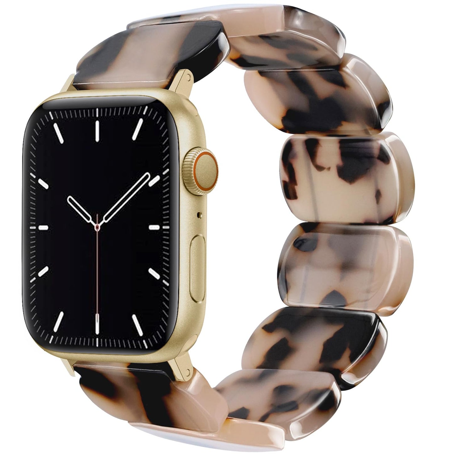 Newlibery Resin Stretchy Watch Bands Women Compatible with Apple Watch 38mm 40mm 41mm 42mm (S10) Tortoise Light Bracelet Beaded Elastic Strap for iWatch Series10/9/8/7/6/5/4/3/2/1/SE/Ultra (S)