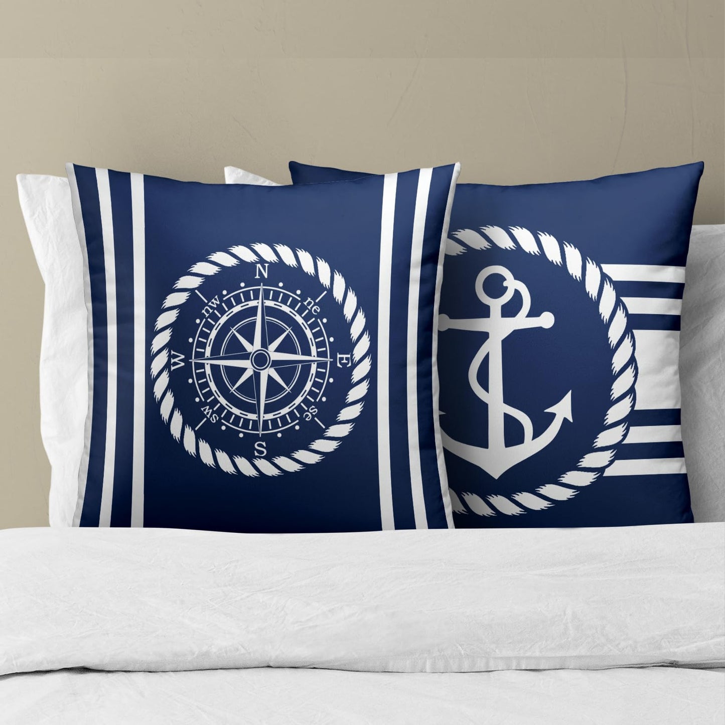 Navy Blue and White Anchors Pillowcovers Ocean Summer Throw Pillow Covers Coastal Nautical Cushion Case for Sofa Home Decor Bedroom Living Room Outdoor 18 x 18 Inches Set of 2 Beach Theme Pillow Cover