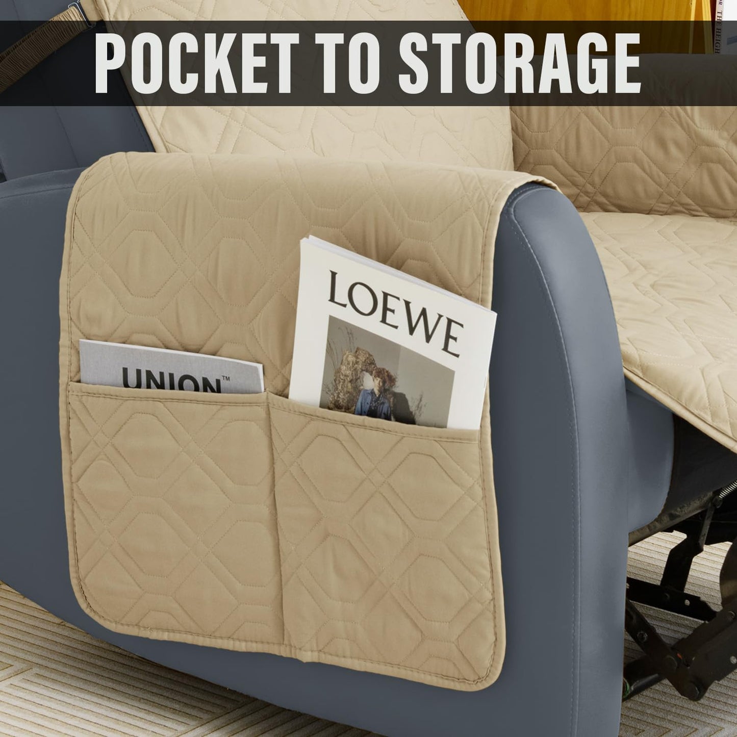 SOFTOWN Recliner Chair Cover Sofa Slipcover Non-Slip Chair Couch Cover Machine Washable Furniture Protector with Straps for Dogs(Beige, 23inch Recliner)