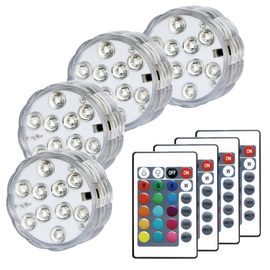 KIKOMO Submersible LED Lights with Remote, Color Changing Battery Powered Underwater LED Light Pucks for Pool Pond Camping Bucket Decoration (4 Packs)