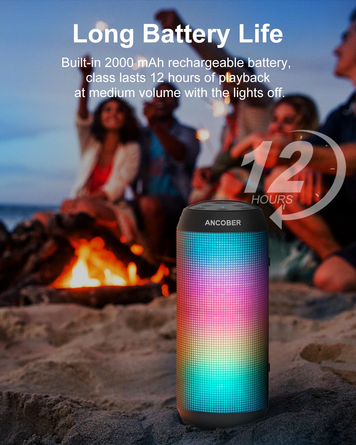 Bluetooth Speaker, Portable Wireless, 15W Stereo Sound, IPX4 Waterproof, with Cool Lights, TWS Pairing, BT5.3/AUX IN, for Outdoor/Indoor/Party/BBQ/Shower, Electronics Gadget, Holiday Birthday Gifts