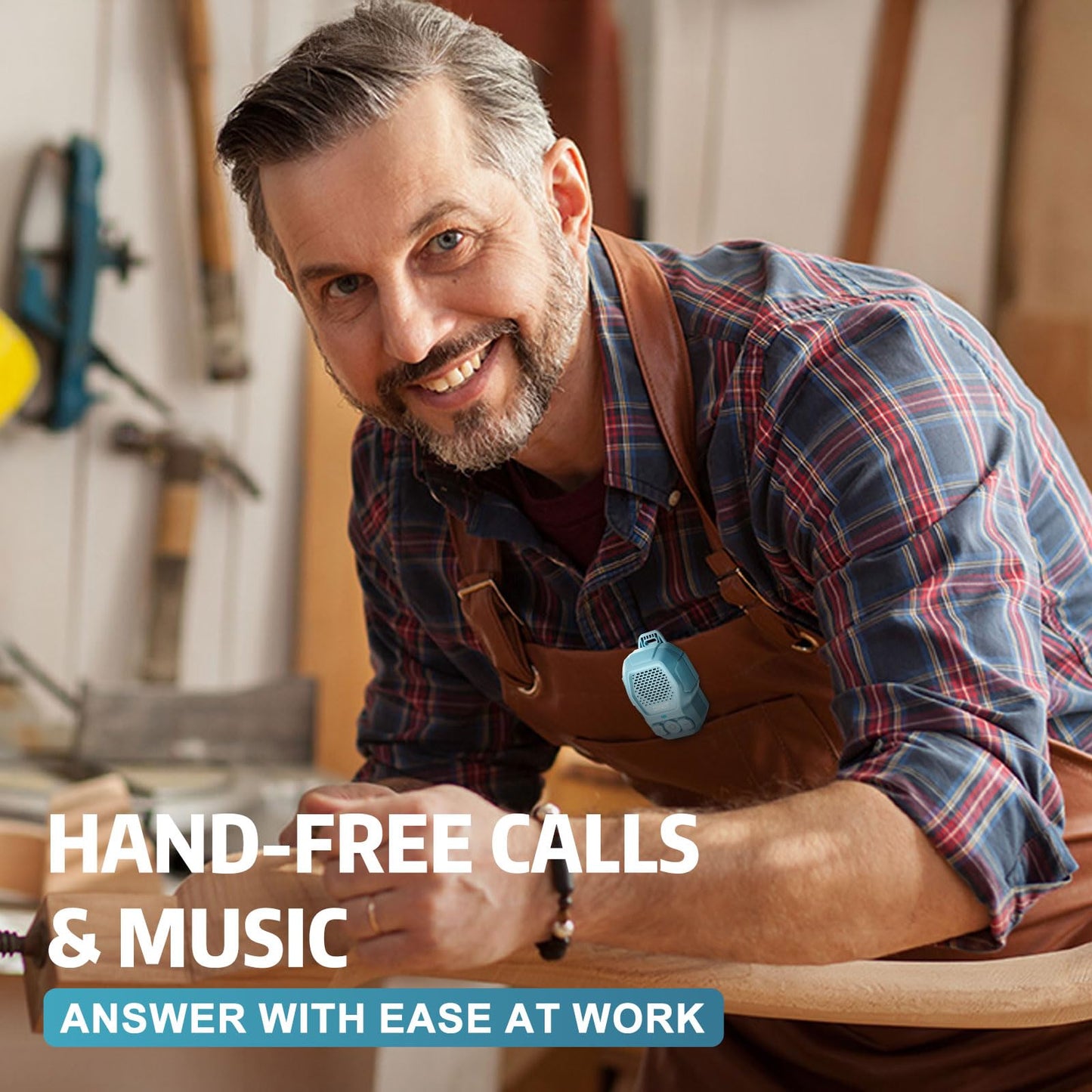 Mufoli Wearable Bluetooth Speaker, Wireless Portable Speakers, Waterproof Jobsite Speaker Up to 14 Hours Playtime, Clip Speaker Built-in Mic for Hands-Free Music/Calls, for Outdoors (Blue)