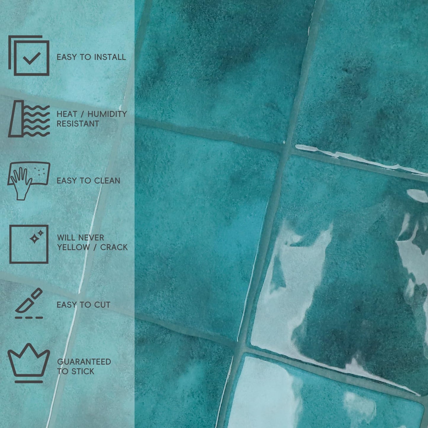 Peel and Stick Backsplash Tiles, 10 Sheets Blue Costa Faux Spanish Handmade Tile for Kitchen, Bathroom, Wall Tile (12" × 12")