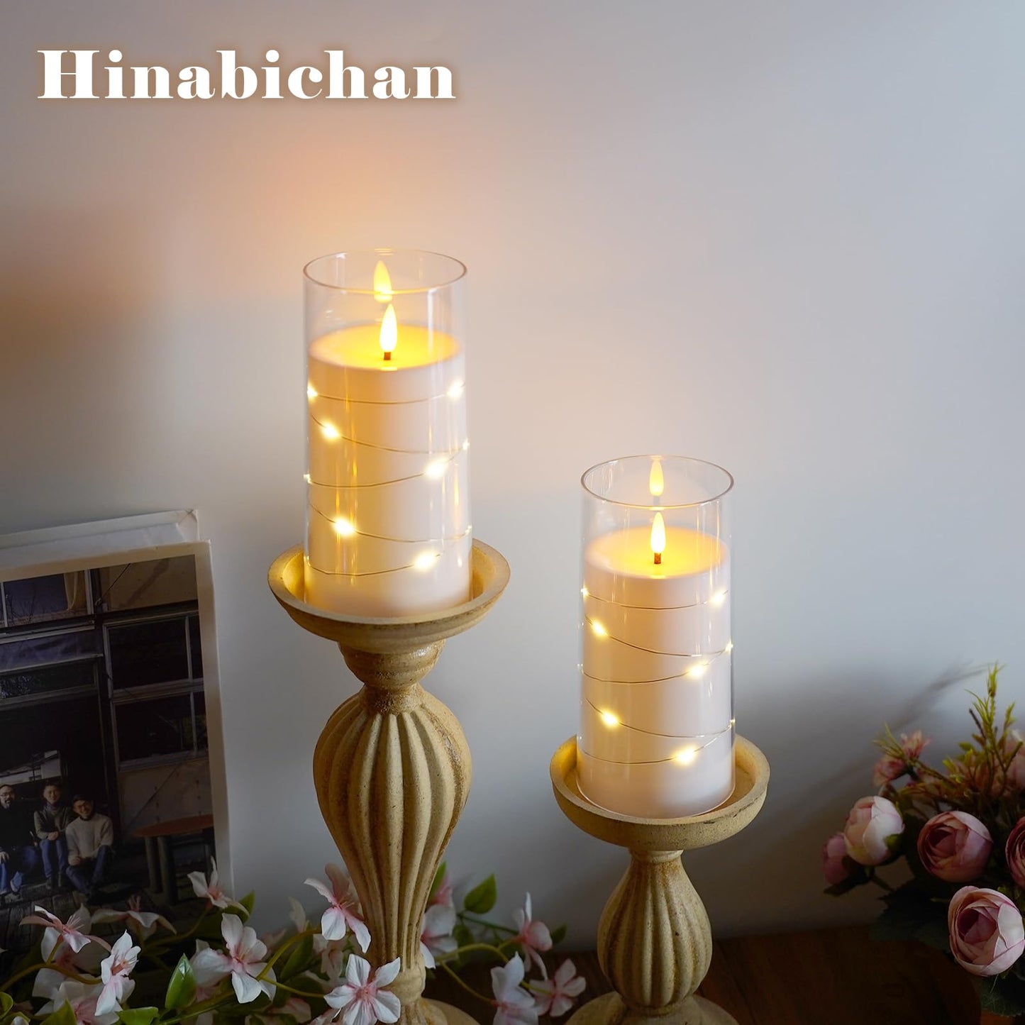 Flickering Flameless Candles with Remote Timer, 6pcs LED Battery Operated Candles with Embedded String Lights White, D3 H6