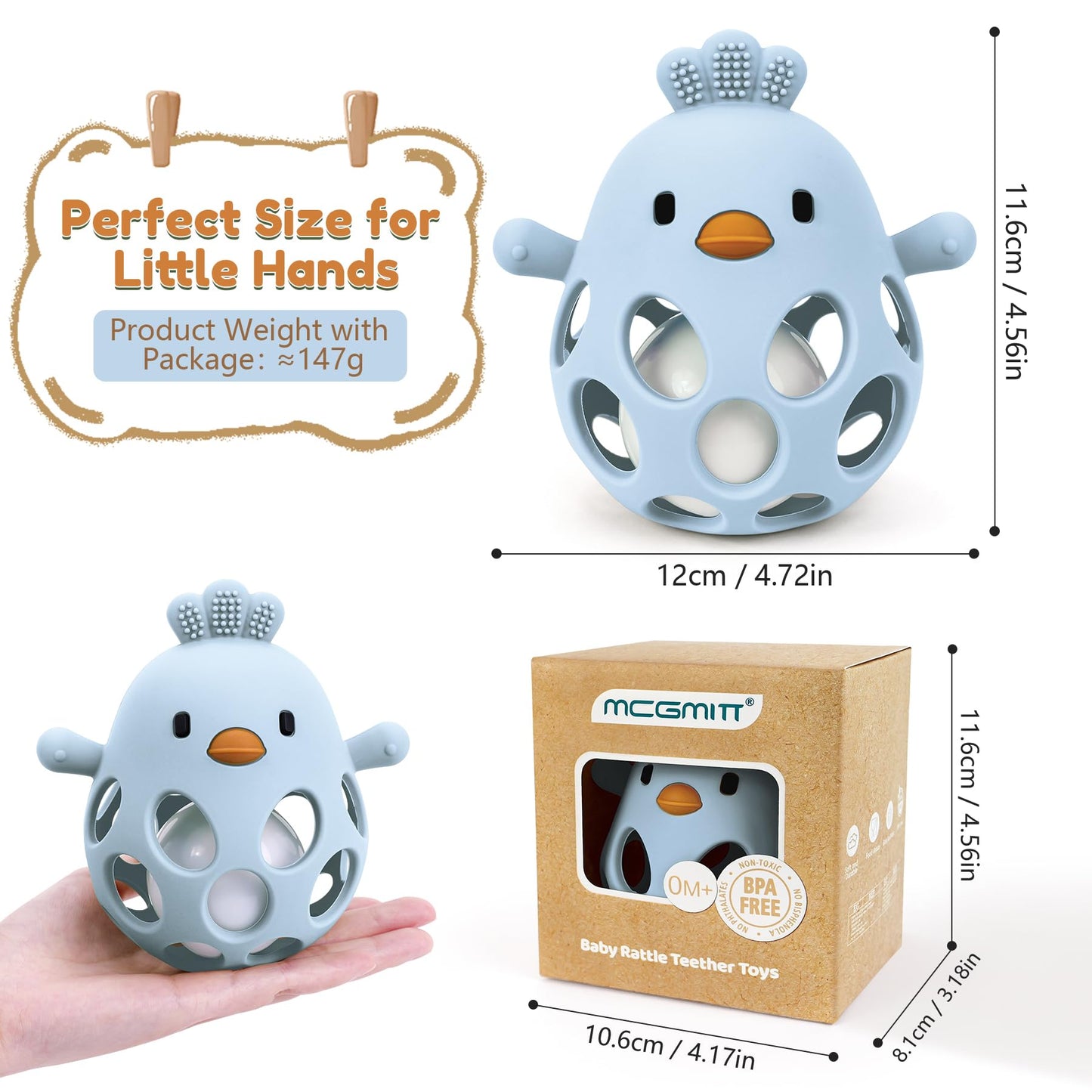 MCGMITT Baby Teething Toys for 3-6 Months, Easy Grasp Silicone Baby Rattles 0-6-12 Months, BPA-Free Food Grade Montessori Sensory Toys, Soft Newborn Infant Teether for Teething Relief