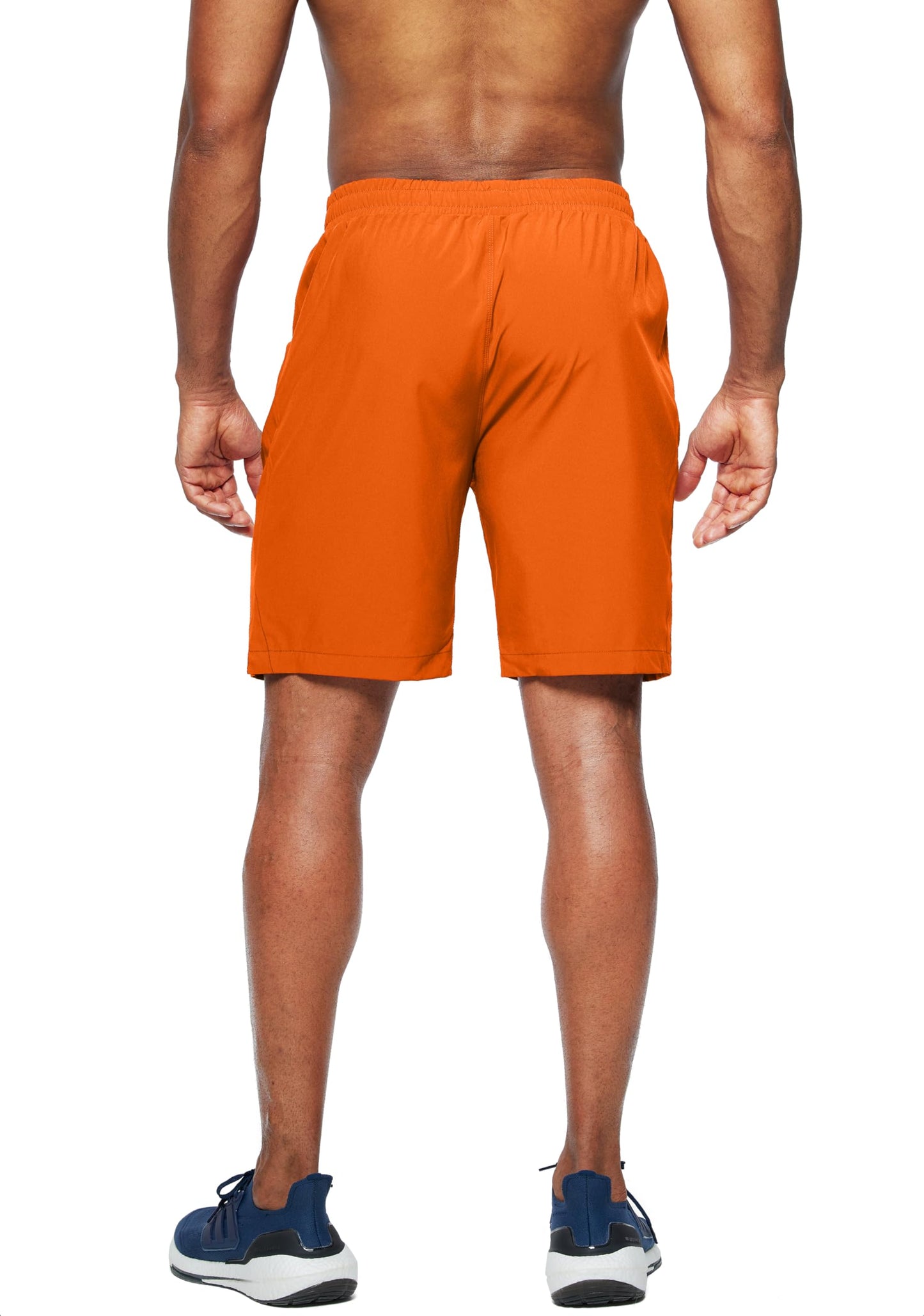 Pudolla Men's Workout Running Shorts Lightweight Gym Athletic Shorts for Men with Zipper Pockets(Orange Large)