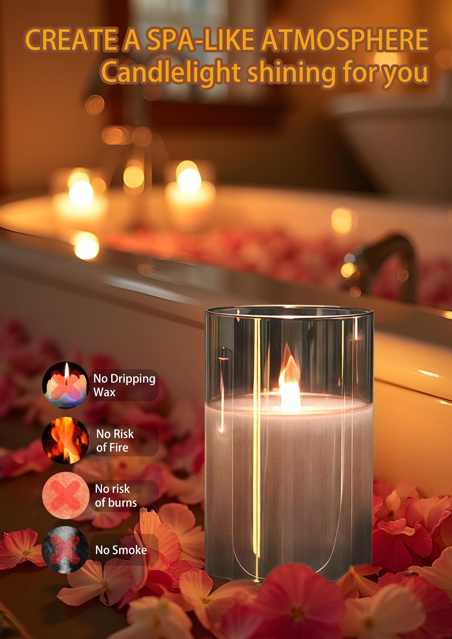 200 Hour Flameless Candles with Remote, Rechargeable Flickering Glass Pillar Candles with Remote and Timer, Moving Flame for Halloween Christmas Festival Wedding Home Party Decor