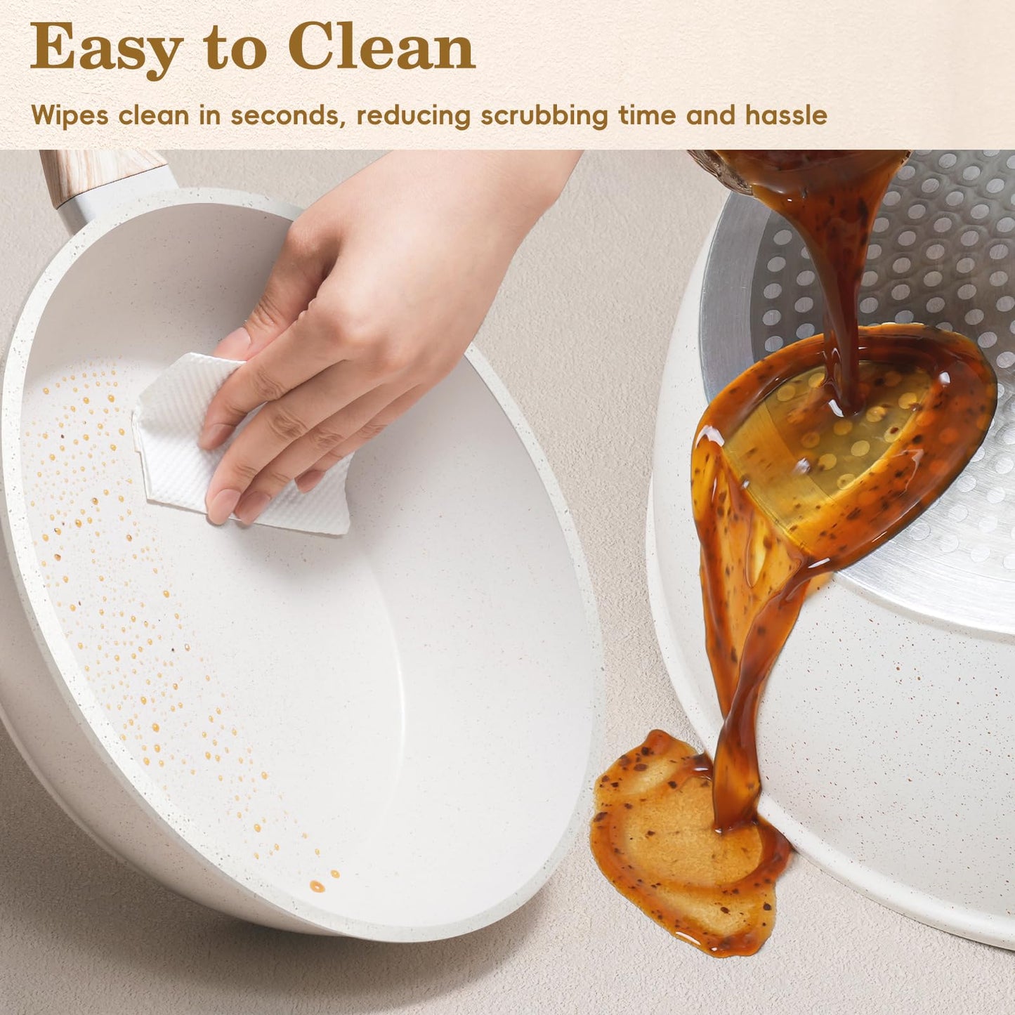 SODAY 12 Pcs Pots and Pans Set Non Stick, Cookware Sets White Granite Induction Cookware, Non-toxic Healthy Nonstick Kitchen Cooking Set with Frying Pans Set, Saucepans (PFAS/PFOA/PFOS Free)