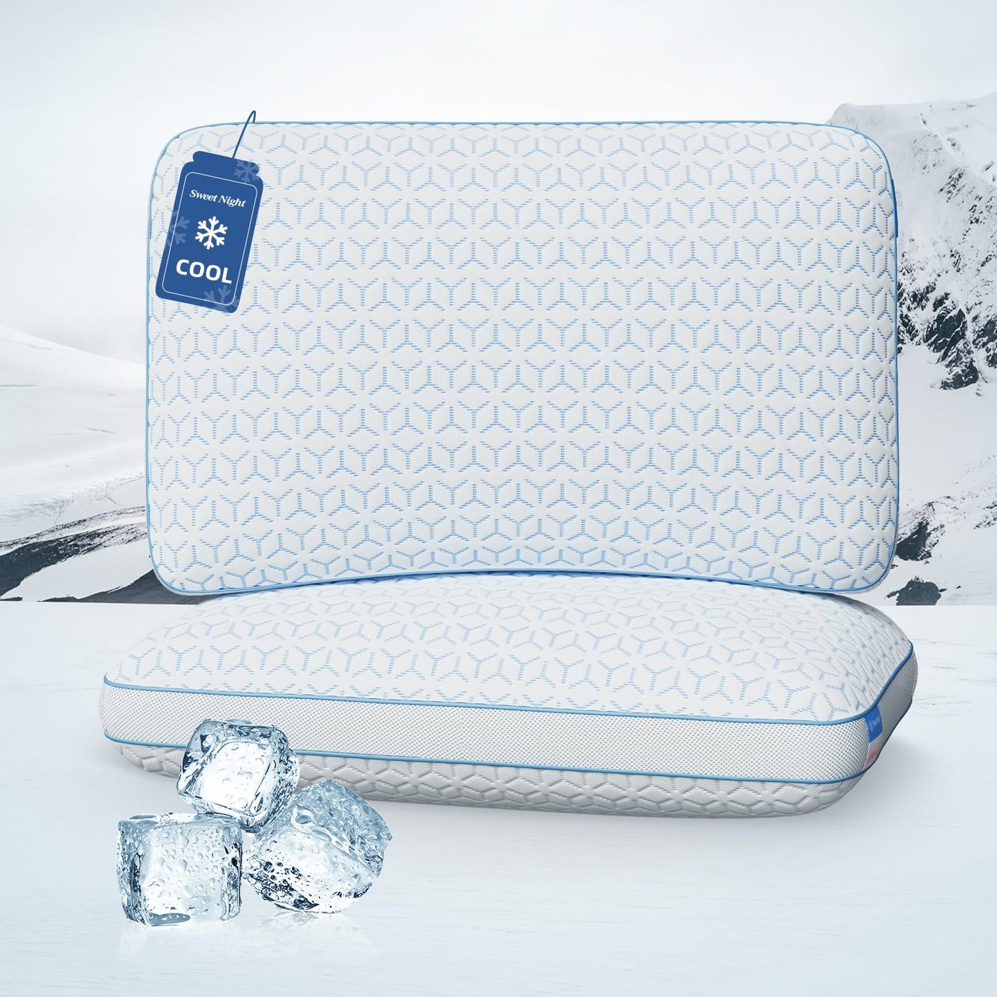 Sweetnight Cooling Pillows Queen Size Set of 2, Shredded Memory Foam Pillows 2 Pack for Hot Sleepers, Cold Bed Pillows for Sleeping, Washable with Removable Cover, Cool Night