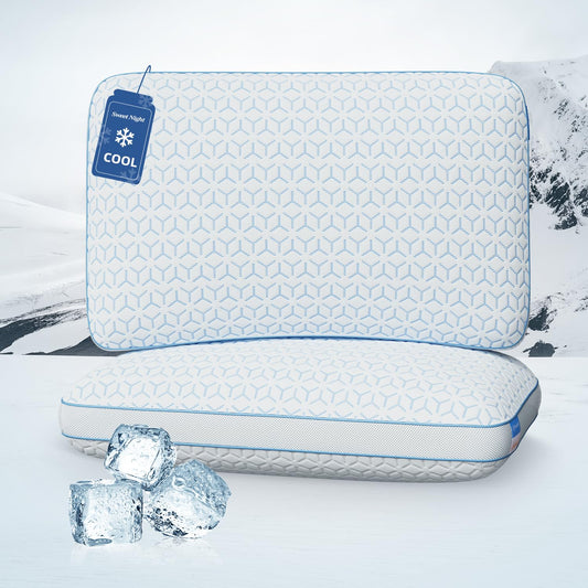 Sweetnight Cooling Pillows Queen Size Set of 2, Shredded Memory Foam Pillows 2 Pack for Hot Sleepers, Cold Bed Pillows for Sleeping, Washable with Removable Cover, Cool Night