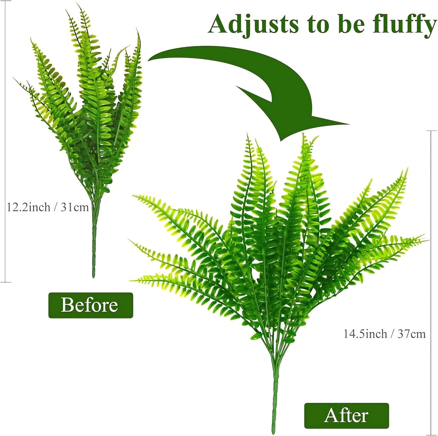 UV Resistant Lifelike Artificial Boston Fern - 2024 New Faux Boston Ferns Outdoor Planter Large, Realistic Fake Feen Hanging Silk Fern Stems Indoor Basket Plant Urn Fillers Front Porch (2, Green)