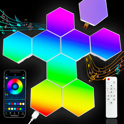 Hexagonal LED Wall Plate with Remote & App Control, 16 Million Colors Modular Light Panels, DIY Geometry Gaming Light