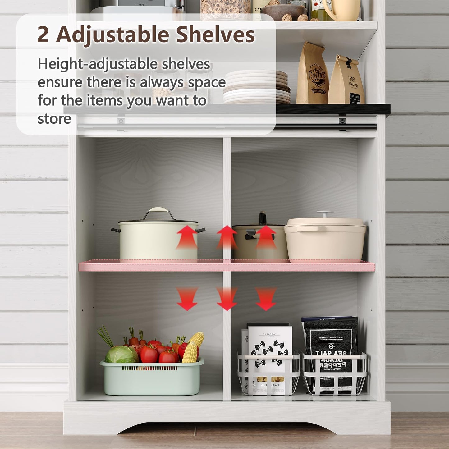 4ever2buy Farmhouse Tall Coffee Bar with Tall Hutch, Buffet Cabinet with Storage, 70 Inch Coffee Bar Cabinet with Sliding Barn Door and Adjustable Shelves for Living Dining Room, White