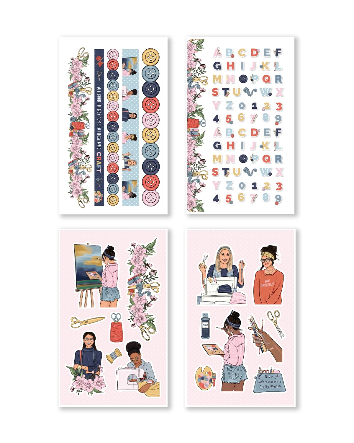 Rongrong Let's Get Crafty Planner Stickers Book for Planners, Calendars, Journals and Projects – Premium Quality Hand Drawn Creative Sewing Knitting Supplies – Scrapbook Accessories – 24 Pages