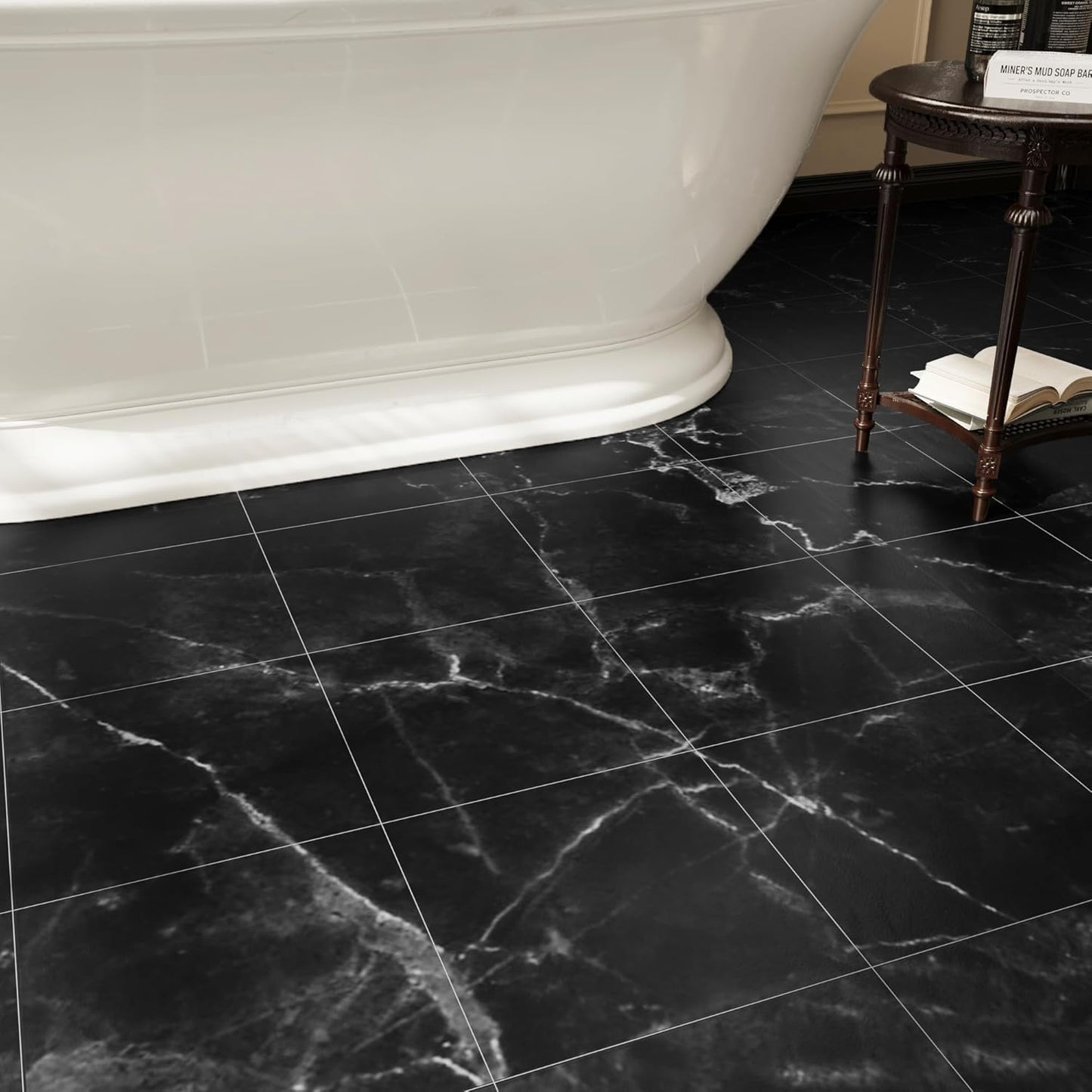 20-Pack Peel and Stick Floor Tiles Vinyl Floor 12 x 12 inch Self Adhesive Waterproof Flooring Planks DIY for Bathroom, Kitchen, Living Room, RV, Cover 20 Sq. Ft, Black Vein Marble