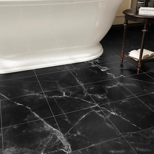 20-Pack Peel and Stick Floor Tiles Vinyl Floor 12 x 12 inch Self Adhesive Waterproof Flooring Planks DIY for Bathroom, Kitchen, Living Room, RV, Cover 20 Sq. Ft, Black Vein Marble