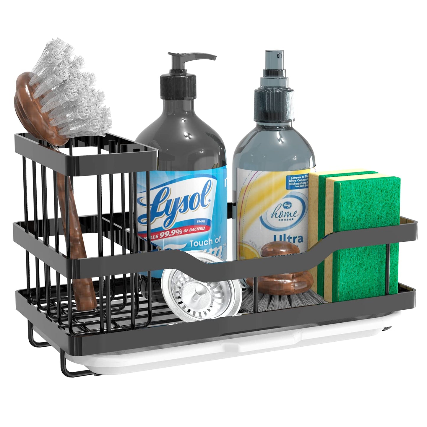 Fssvcd Multifunctional Sponge Holder - Kitchen Sink Caddy Organizer with Detachable Brush Holder, 304 Stainless Steel Dish Soap Caddy Rustproof Countertop Storage