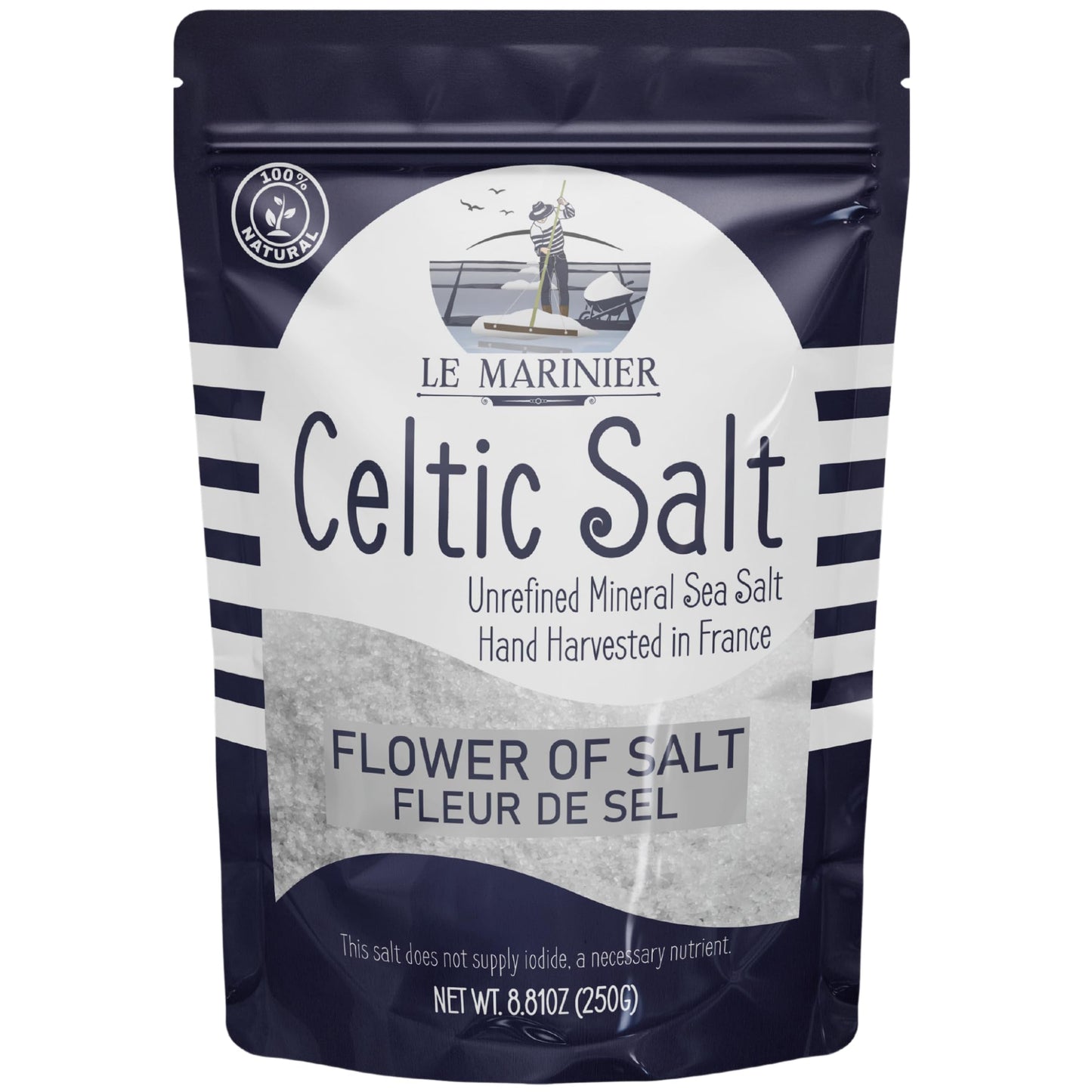 Le Marinier Fleur de Sel 0.6lb - 8.81oz. French Sea Salt- Flower of Salt. Mineral Rich, Unrefined, 100% Natural, Hand Harvested, Finishing Salt (0.6lb Fleur de Sel)