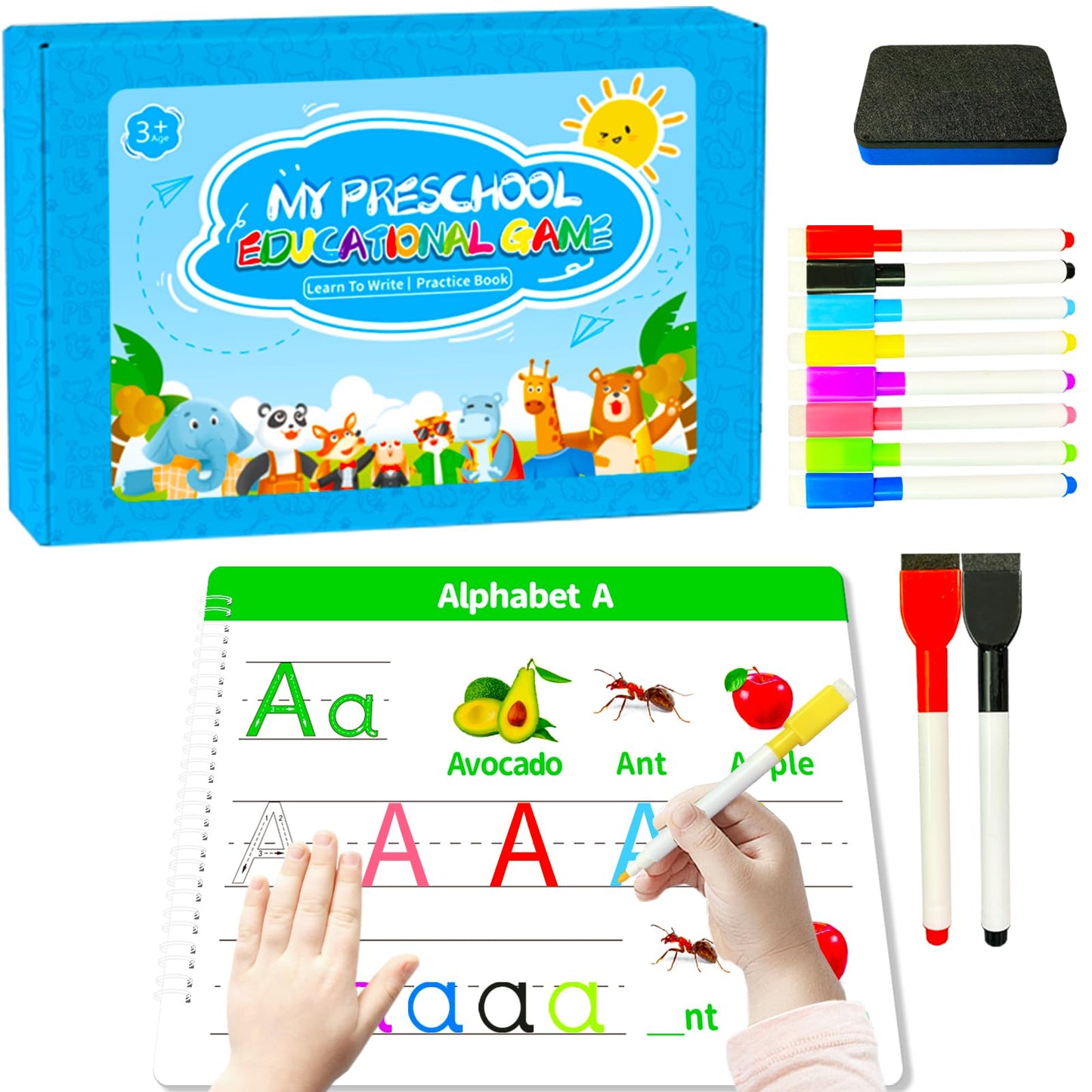 Preschool Learning Activities-Handwriting Practice for Kids|Montessori Busy Book|Toddler Activity Book|Autism Learning Materials|Educational Workbook|ABC Learning for Kids Ages 3+（8.57 x 12.59″）