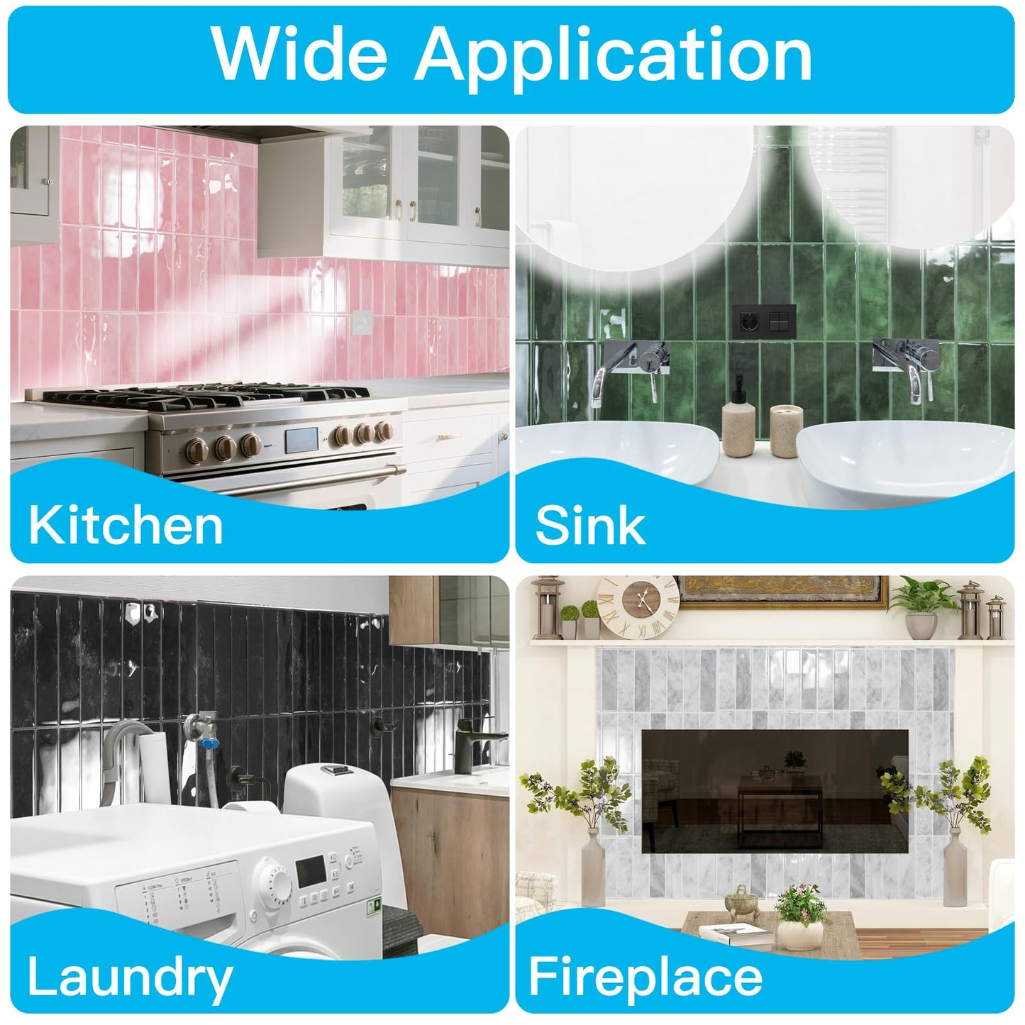 Art3d 11.4 x 9 Inch Heavy-Duty Peel and Stick Backsplash for Home Décor, 10-Pack Vinyl Wall Tiles for Kitchen Countertop, Green