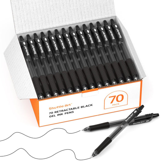 Shuttle Art Black Gel Pens, 70 Pack Retractable Medium Point Rollerball Gel Ink Pens Smooth Writing with Comfortable Grip for Office School Home Work