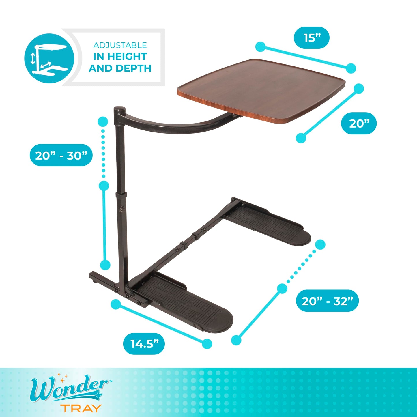 Stander Wonder Tray, Adjustable Swivel Table, Large Laptop Stand, Couch Desk, Side Tables & Gaming Bench, TV-Trays for Eating on Couches, Chairs, Recliners, Walnut