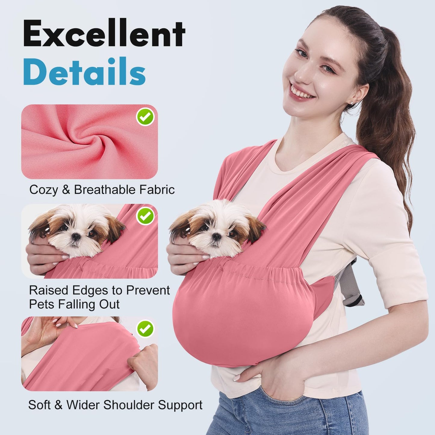 Supet Dog Sling Carrier for Small Pets, Hands Free Front Cat Sling, Reducing Back Neck Pain Anti-Anxiety, Adjustable Soft Carrying