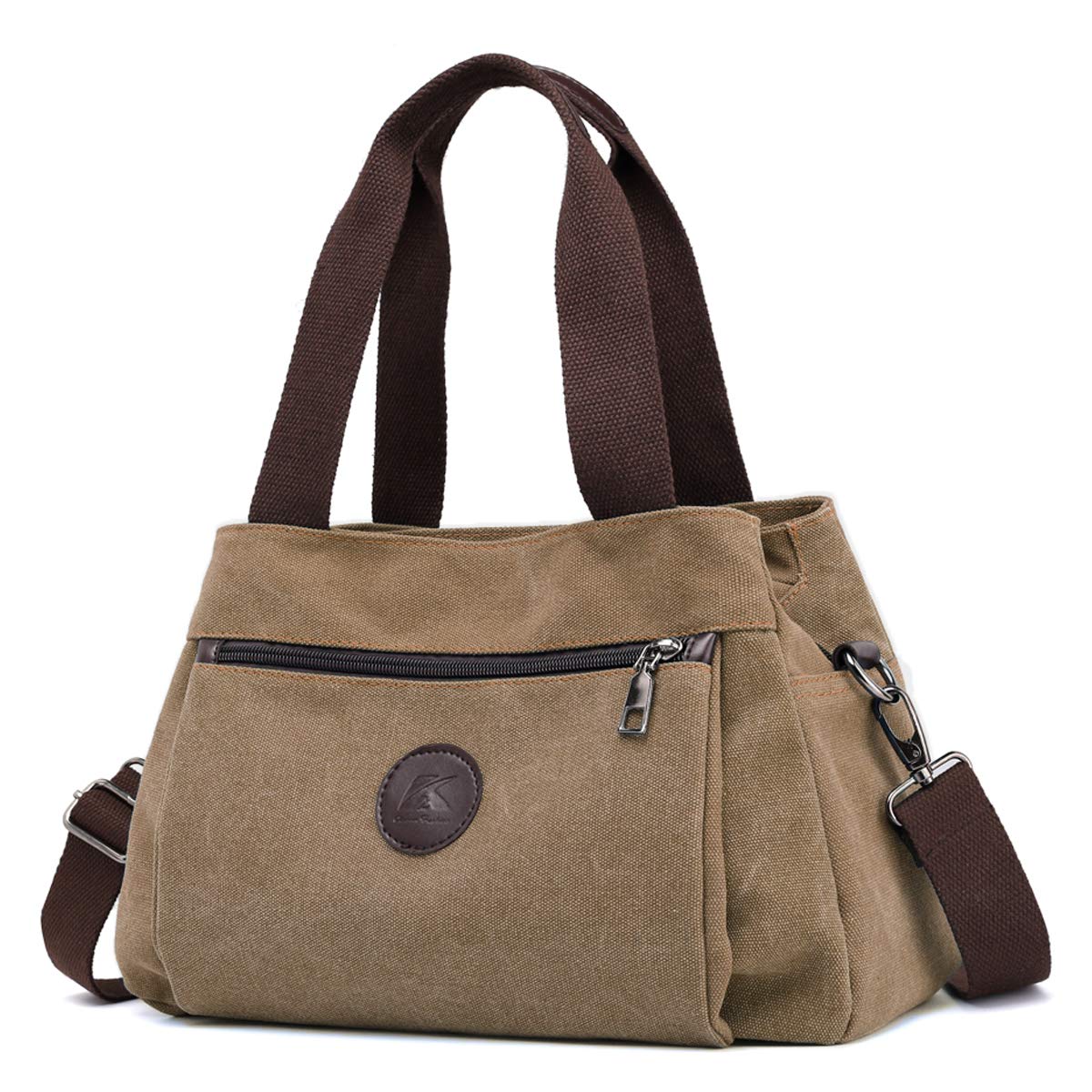 DOURR Hobo Handbags Canvas Crossbody Bags for Women, Multi Compartment Tote Purse Medium Satchel (Brown)