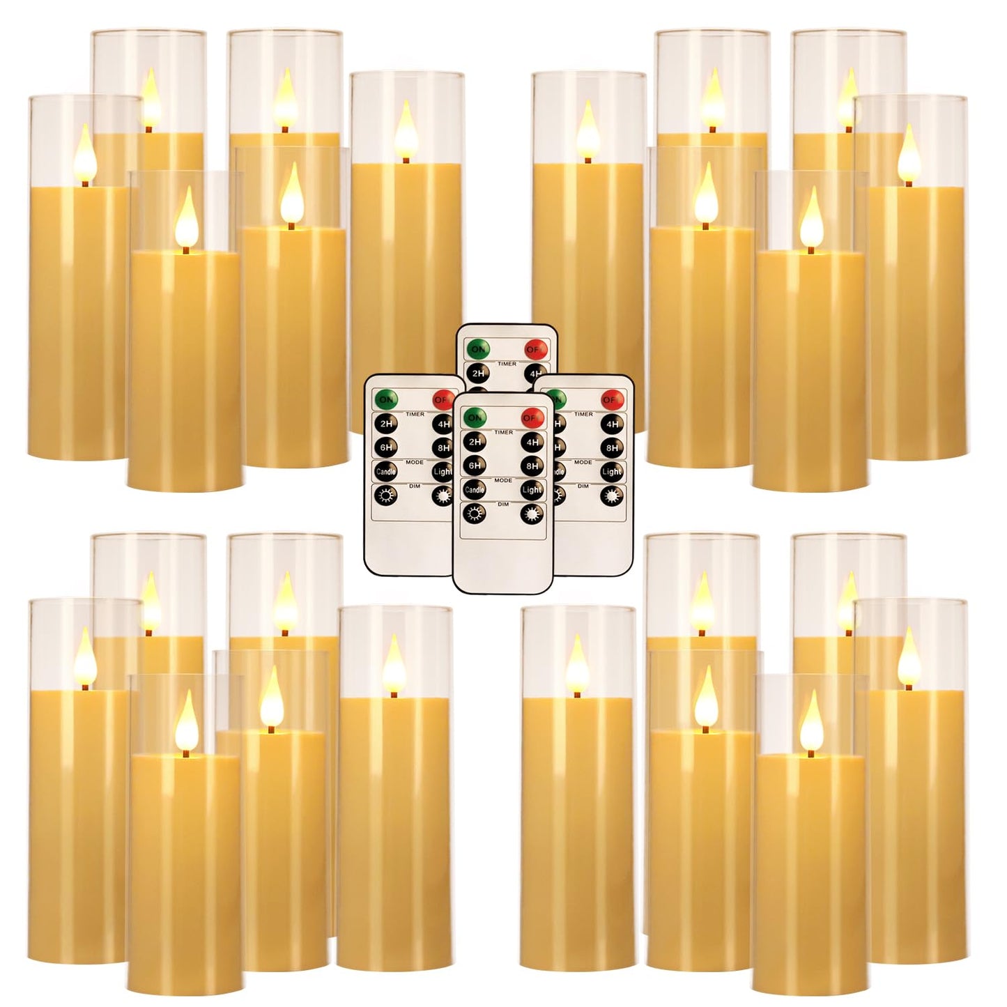 CLTNIKET 24 Pack LED Flameless Candles Set(14/16/18cm), Battery - Operated with 4 Remotes,Clear, Timer & Flickering/Steady Modes for Home décor, Wedding, Patio,Outdoor.