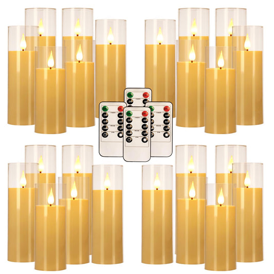 CLTNIKET 24 Pack LED Flameless Candles Set(14/16/18cm), Battery - Operated with 4 Remotes,Clear, Timer & Flickering/Steady Modes for Home décor, Wedding, Patio,Outdoor.