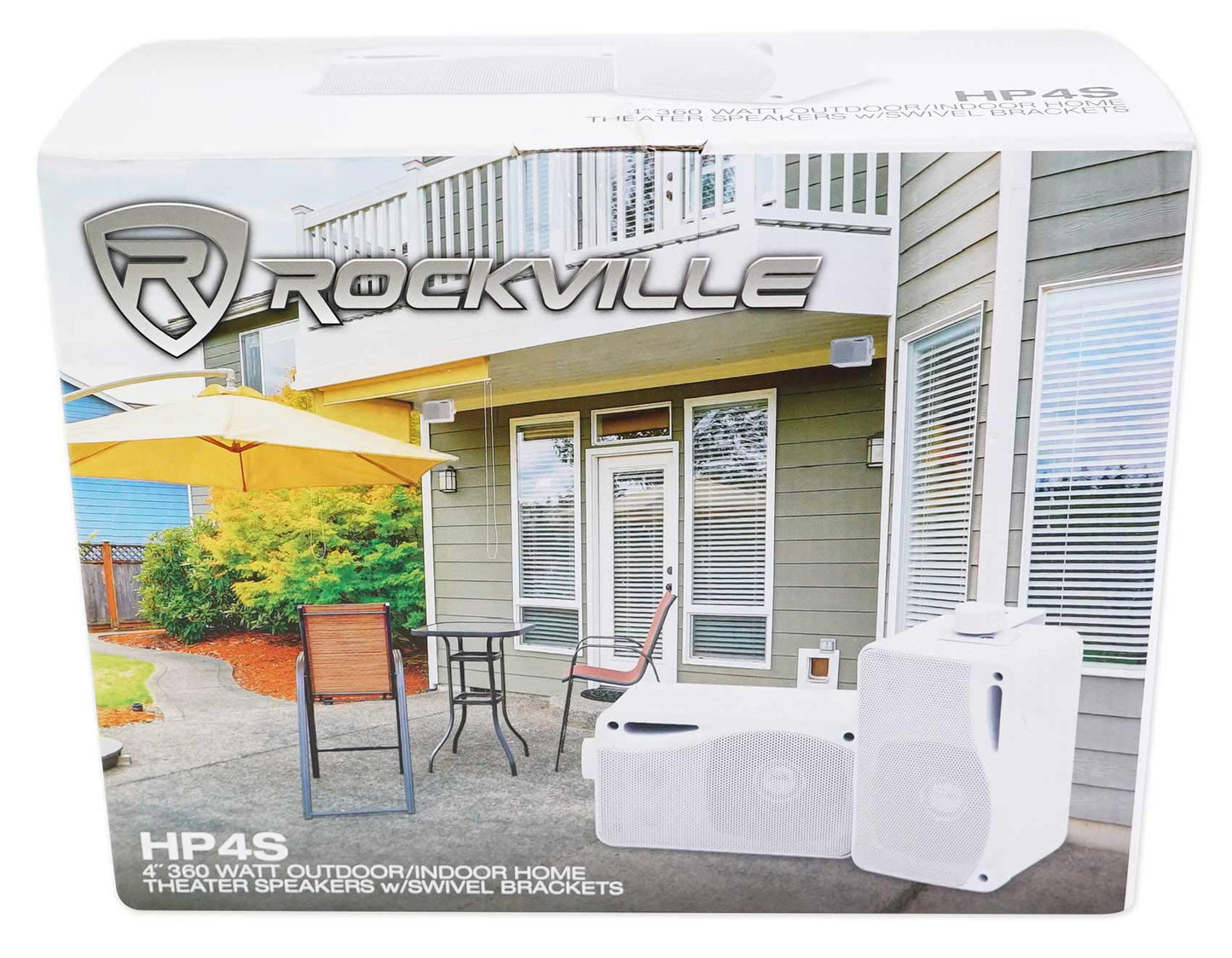 Rockville HP4S (2) 360W 4" Outdoor/Indoor Speakers 4 Ohm, Waterproof Design, Swivel Brackets, Clear Audio, for Home Theater and Patio Entertainment